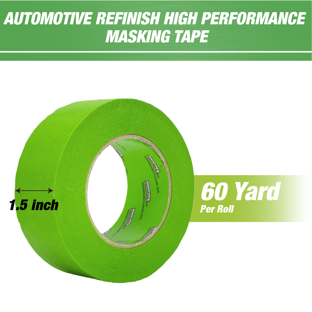 DINOGREN 333 Automotive Refinish High Performance Green Masking Tape 1 ½” in x 60 yd (Pack of 24 ROLLS)