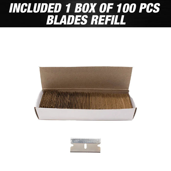 3-Way Position Adjustable Scraper Tool 8”, Sticker Adhesive Remover (Included 1 box of 100pcs Blades Refill) - National Supply Company