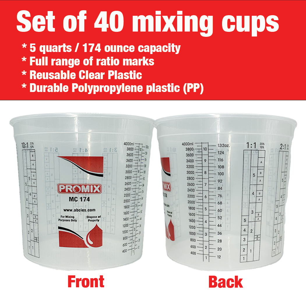 Paint & Epoxy Mixing Cups Buckets - 174 Ounce (5-Quart) - Calibrated Mixing ratios on Side