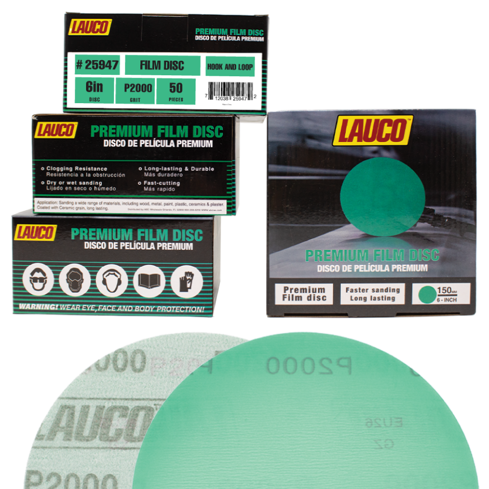 6” Premium Green Film Sanding Discs Hook & Loop, no Hole, BOX OF 50