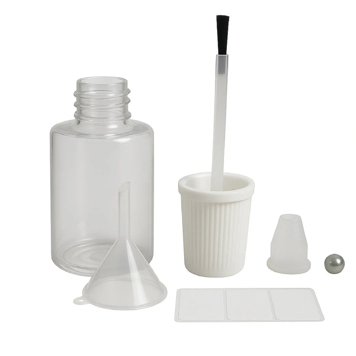 50 Pack 20ml (0.68 fl oz) Empty Brush Bottles with Mixing Ball – Refillable Paint Touch-Up Bottles with white Cap, Built-in Brush, Labels, Funnel, Plugs – For Glue, Nail Art, Touch-Ups LAUCO