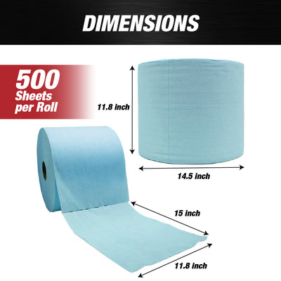 Heavy Duty cloths, Industrial Wipes Jumbo Roll, Blue (500 Sheets/Roll, 1 Roll/Case, 11.8” x 15” each sheet)