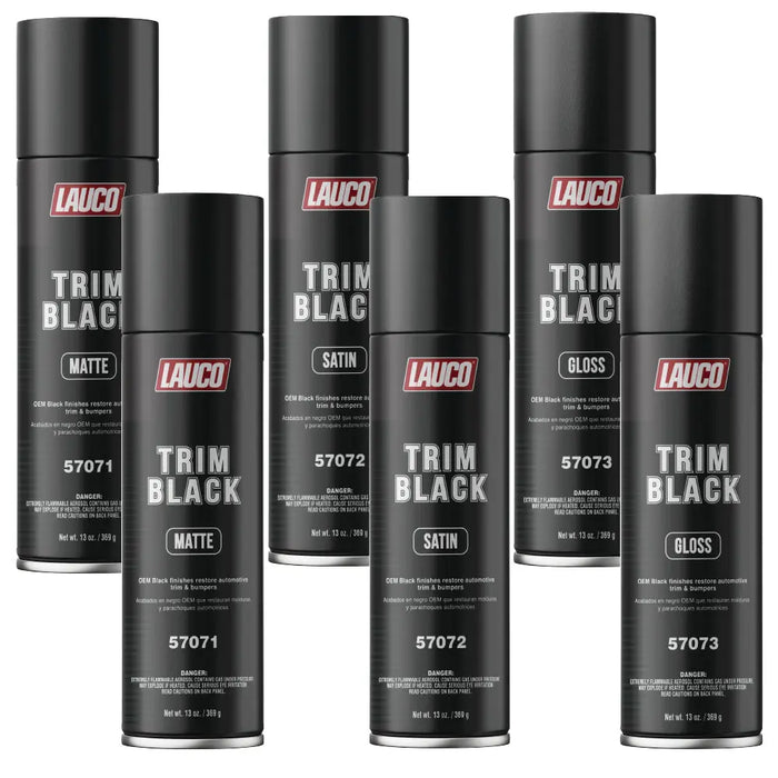 6 Pack Trim Black 13 oz. Automotive Aerosol Spray Paint Can - 6 Aerosol Spray Cans: (2) Trim Satin Black, (2) Trim Matte Black, (2) Trim Gloss Black - Designed for Plastic, Aluminum, Steel and Stainless Steel - National Supply Company