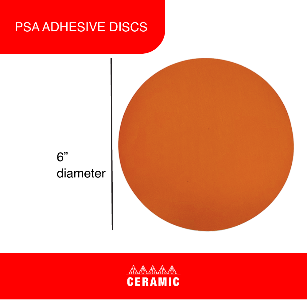 6” Premium Ceramic Orange PSA Discs, No Hole, self Adhesive Random Orbital Sander Discs for Sanding Polishing on Fiberglass, Metal, Wood