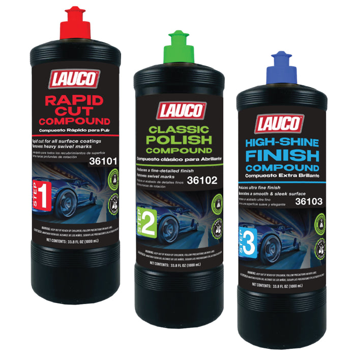 LAUCO 3-Step Automotive Buffing & polishing Compound Kit - (36101, 36102, 36103)