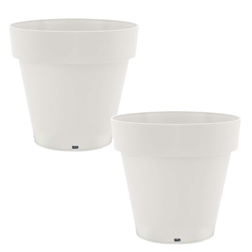 Classic Round Plastic Plant Pot with Wide Lip, Lightweight UV Resistant Flower Pot with Drainage Holes, Indoor & Outdoor Planter for Herbs, Vegetables & Flowers (2 Pack) (White, 17 INCH)