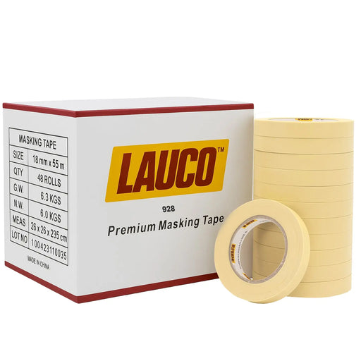 928 Automotive Refinish Masking Tape Beige Case of 48 Rolls, Size 18 x 55M - Strong Performance Tape National Supply Company