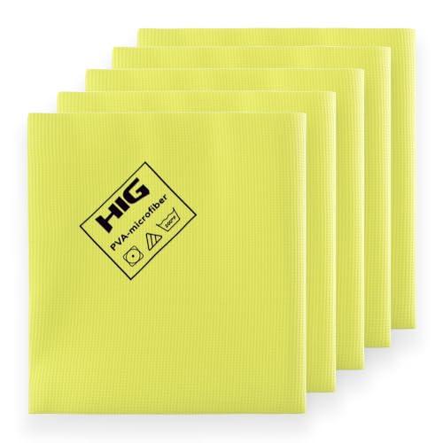 HIG PVA Microfiber Cleaning Towels, Professional Grade Synthetic Chamois Cloths for Streak Free Shine, Ultra Absorbent, Smooth & Reusable All-Purpose Cleaning Rags for Home, Car & Kitchen (5, Yellow)