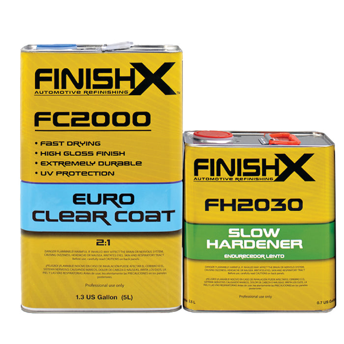 FinishX Euro Super Gloss Clear Coat Auto Paint Kit, 3.9 VOC - 1.3 Gallon Urethane Clear Coat (FC2000 - 1.3 Gallon) 2:1 Kit with Slow Activator/Hardener (FC2030 - 1 quart)