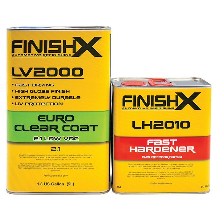 FinishX Low VOC 2:1 Euro HS Automotive Clear Coat 7.5 Liter Kit with Activator/Hardener Hardener: Fast Hardener
