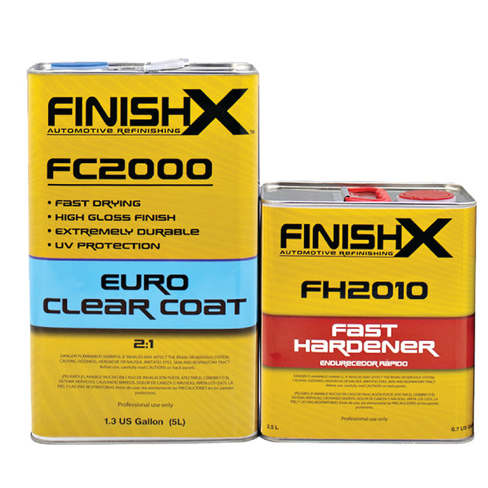 FinishX Euro Super Gloss Clear Coat Auto Paint Kit, 3.9 VOC - 1.3 Gallon Urethane Clear Coat (FC2000 - 1.3 Gallon) 2:1 Kit with Fast Activator/Hardener (FC2010 - 1 quart)