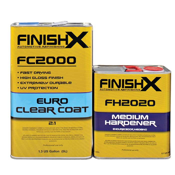 FinishX Euro Super Gloss Clear Coat Auto Paint Kit, 3.9 VOC - 1.3 Gallon Urethane Clear Coat (FC2000 - 1.3 Gallon) 2:1 Kit with Medium Activator/Hardener (FC2020 - 1 quart)