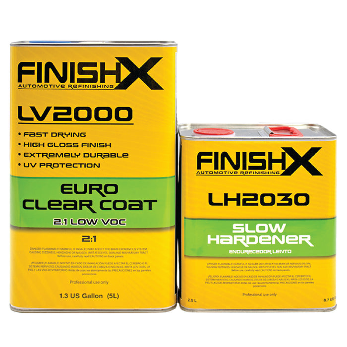 FinishX Low VOC 2:1 Euro HS Automotive Clear Coat 7.5 Liter Kit with Activator/Hardener Hardener: Slow Hardener