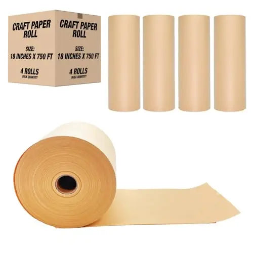 Brown Kraft Paper Rolls 18" x 9000" (750') - 4 Rolls- Ideal for Gift Wrapping, Packing Paper for Moving, Shipping, Floor Covering, Flower Bouquet, Bulletin Board, Arts & Crafts LAUCO