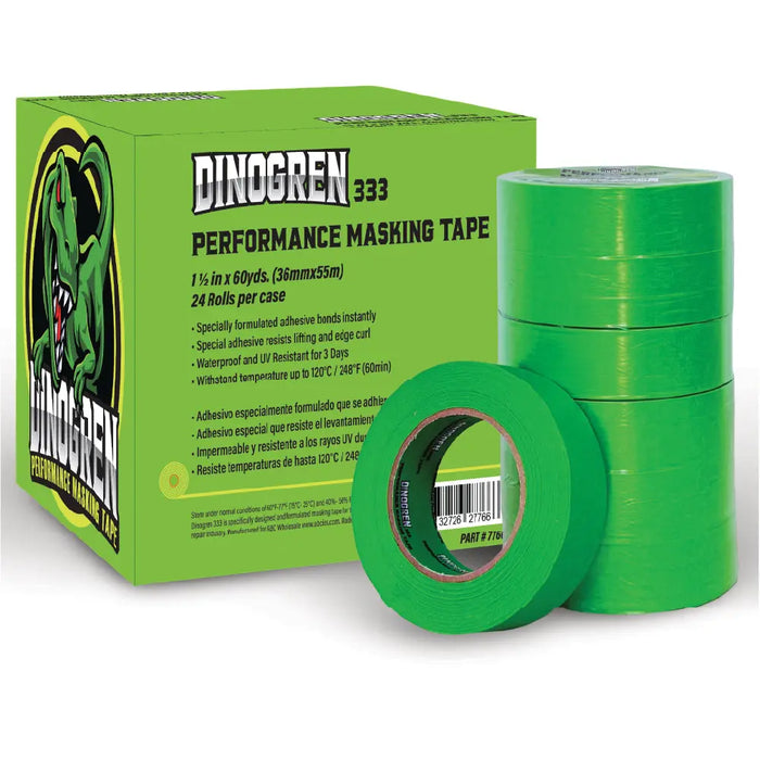 DINOGREN 333 Automotive Refinish High Performance Green Masking Tape 1 ½” in x 60 yd (Pack of 24 ROLLS) National Supply Company