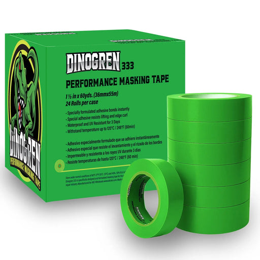DINOGREN 333 Automotive Refinish High Performance Green Masking Tape 1 ½” in x 60 yd (Pack of 24 ROLLS) National Supply Company