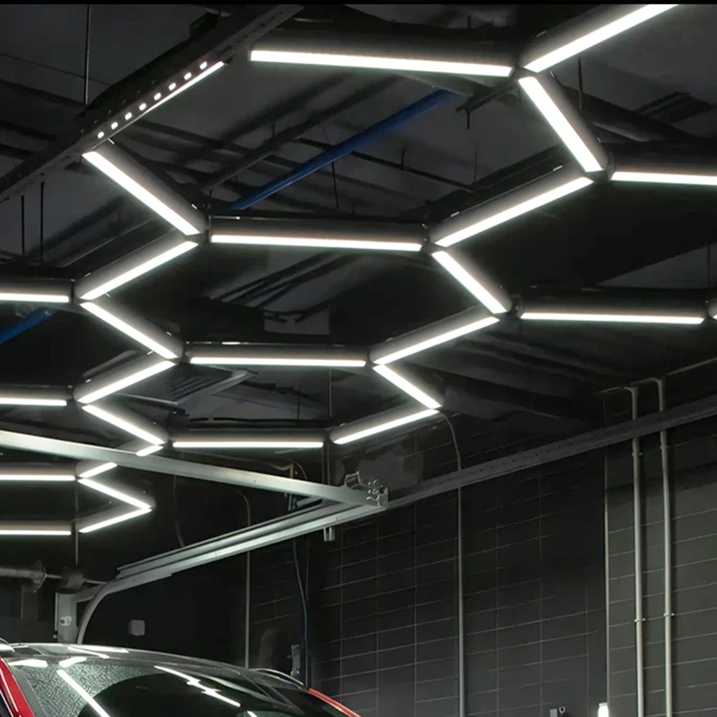 Hexagon Garage LED Light, 14 Grid Honeycomb System with Outer Rectangle Frame 96 INCH x 190 INCH