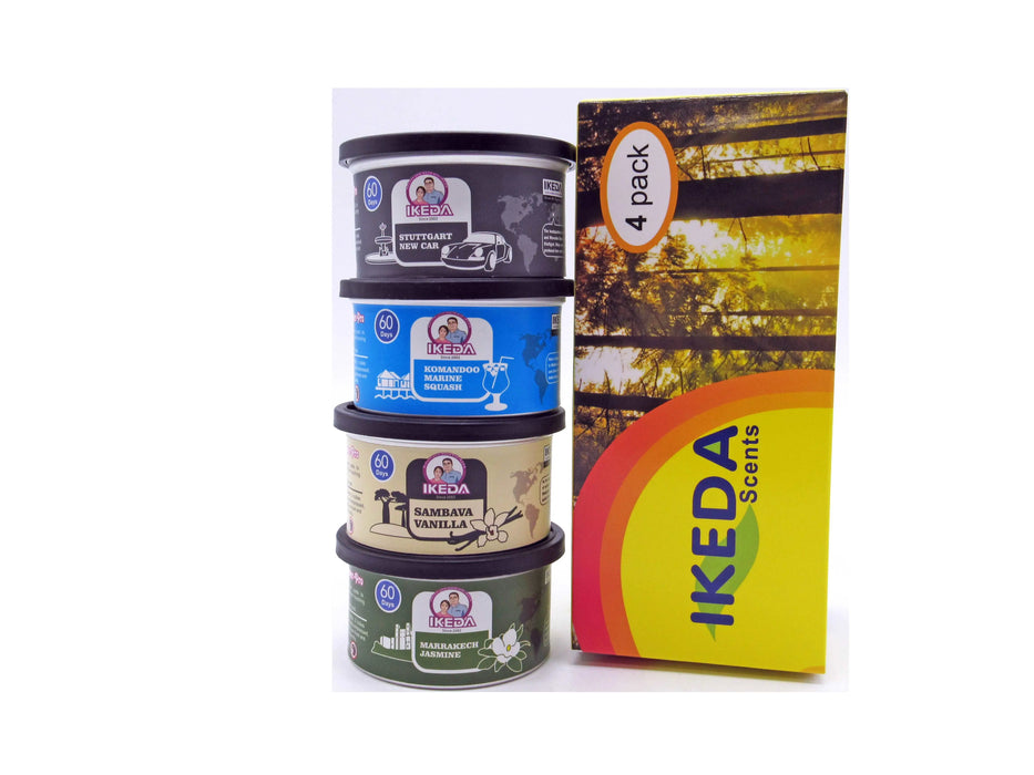 IKEDA Car Air Fresheners: 4 Different of Scents: New car smell, Marine squash, Vanilla and Jasmine - National Supply Company