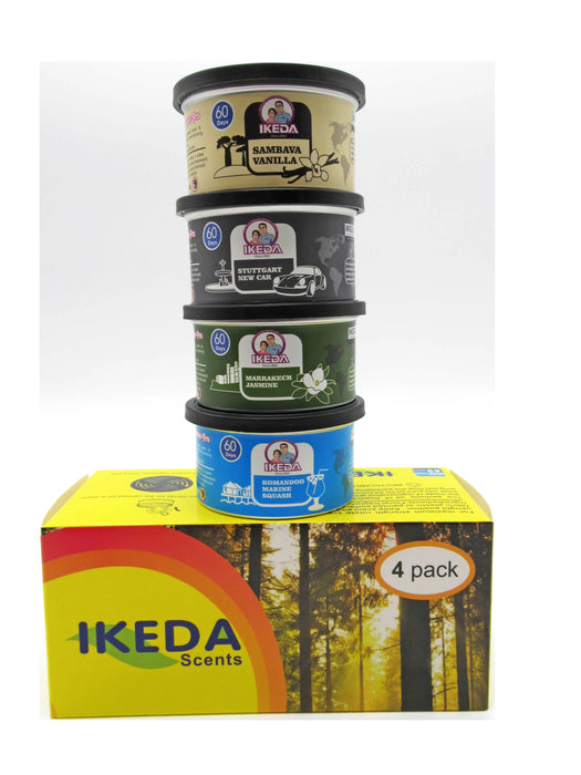 IKEDA Car Air Fresheners: 4 Different of Scents: New car smell, Marine squash, Vanilla and Jasmine - National Supply Company