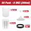 Disposable Paint Spray Gun Cups Liners and Lid System, 50 pack Mini Size 6 Ounce (200ml) Kit - 50 Cup Liners, 50 Lids with 190 Mic Strainer, 1 Hard Cup with Retainer Ring and 20 Plugs
