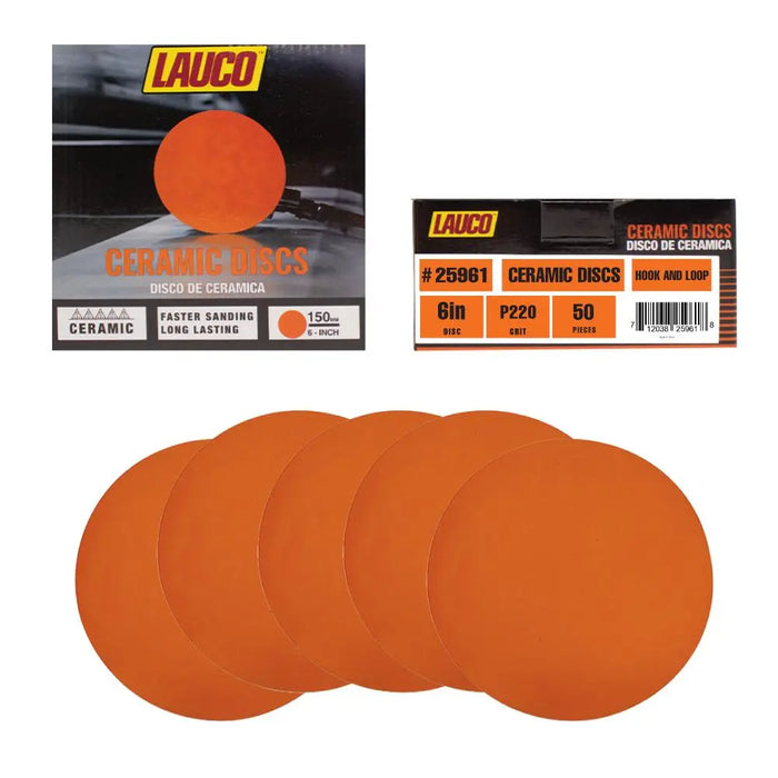 Premium 6" Hook and Loop Ceramic Sanding Discs, No Hole, (Box of 50) for Sanding on Fiberglass, Metals Non-Ferrous, Wood - National Supply Company