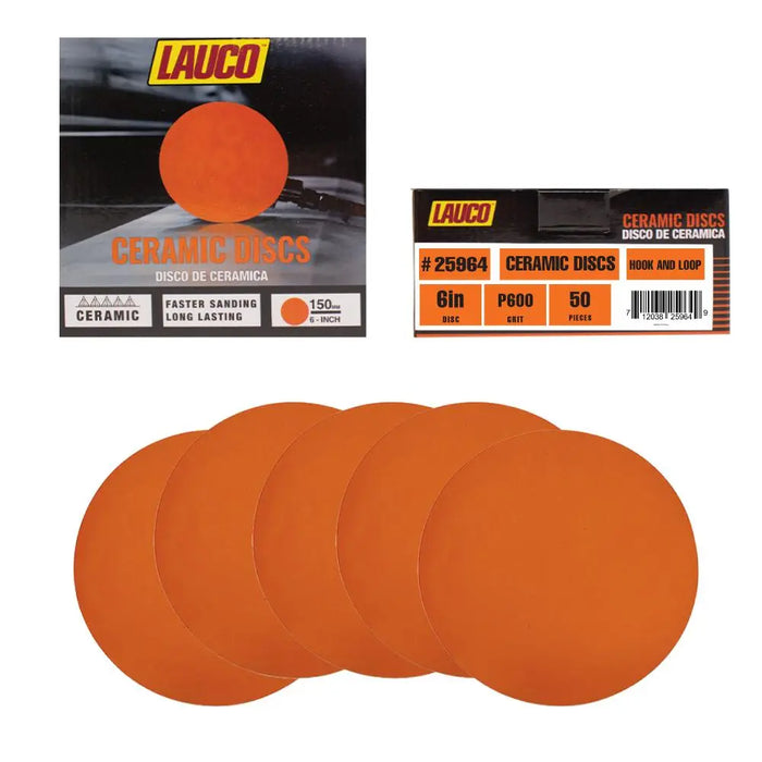 Premium 6" Hook and Loop Ceramic Sanding Discs, No Hole, (Box of 50) for Sanding on Fiberglass, Metals Non-Ferrous, Wood - National Supply Company