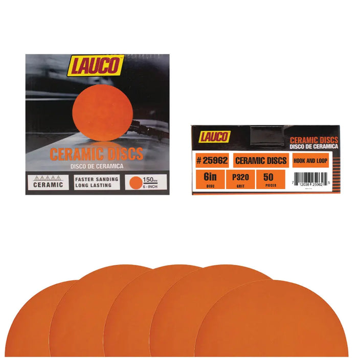 Premium 6" Hook and Loop Ceramic Sanding Discs, No Hole, (Box of 50) for Sanding on Fiberglass, Metals Non-Ferrous, Wood - National Supply Company