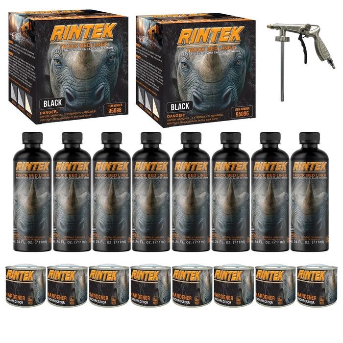 Rintek Black 2 Gallon Urethane Spray-On Truck Bed Liner Kit - 8 Bed Liners, 8 Hardeners and 1 Applicator Spray Gun - Easy 3 to 1 Mix Ratio, Just Mix, Shake and Shoot It National Supply Company