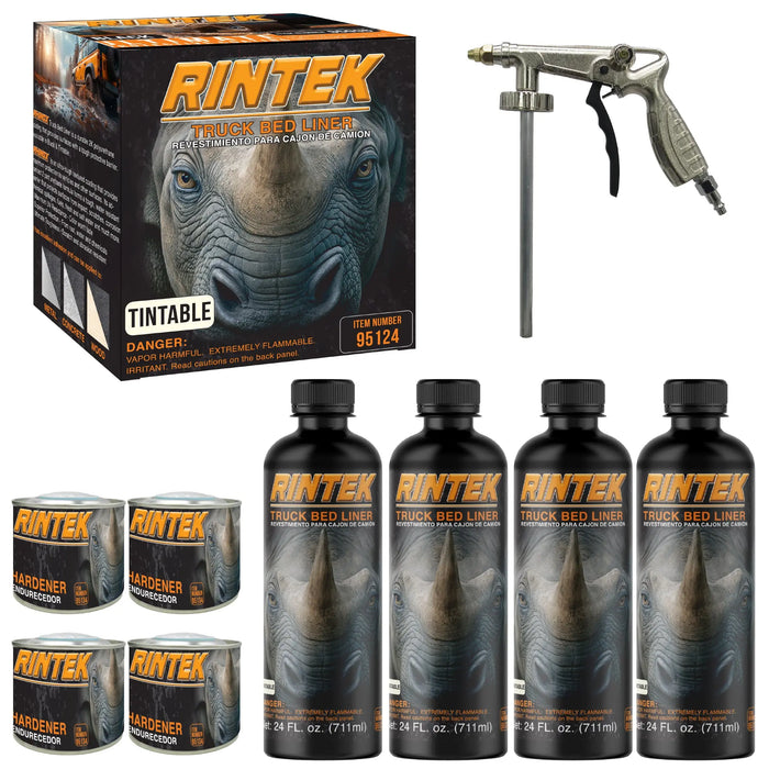 Rintek Tintable 1 Gallon Urethane Spray-On Truck Bed Liner Kit - 4 Bed Liners, 4 Hardeners and 1 Applicator Spray Gun - Easy 3 to 1 Mix Ratio, Just Mix, Shake and Shoot It National Supply Company
