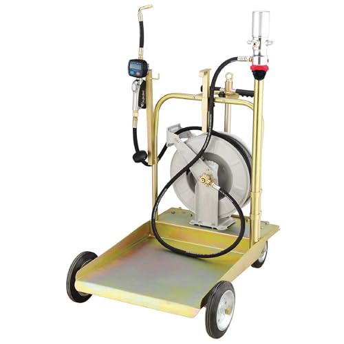LAUCO Mobile Oil Pump Kit – 3:1 Air Operated Drum Pump for 55 Gallon Barrel, 870 PSI Pressure for SAE240 Oils/Fluids (Not for Gasoline or Diesel) (Full Kit + Retractable Air Hose)