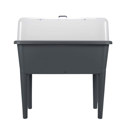 13.2 Gallon Self Watering Raised Garden Bed with or Without Transparent Ventilation Lid Greenhouse, Planter Box with Legs for Indoor/Outdoor Use, Ideal for Herbs & Vegetables (Grey, with Lid)