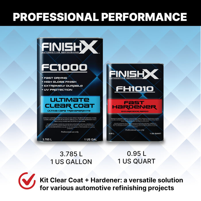 FinishX Automotive Refinishing Ultimate Clear Coat (FC1000 - 1 Gallon) 4:1 Kit with Fast Activator/Hardener (FH1010 - 1 quart)
