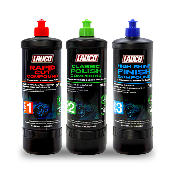 LAUCO 3-Step Automotive Buffing & Polishing Compound Kit - (36101, 36102, 36103)