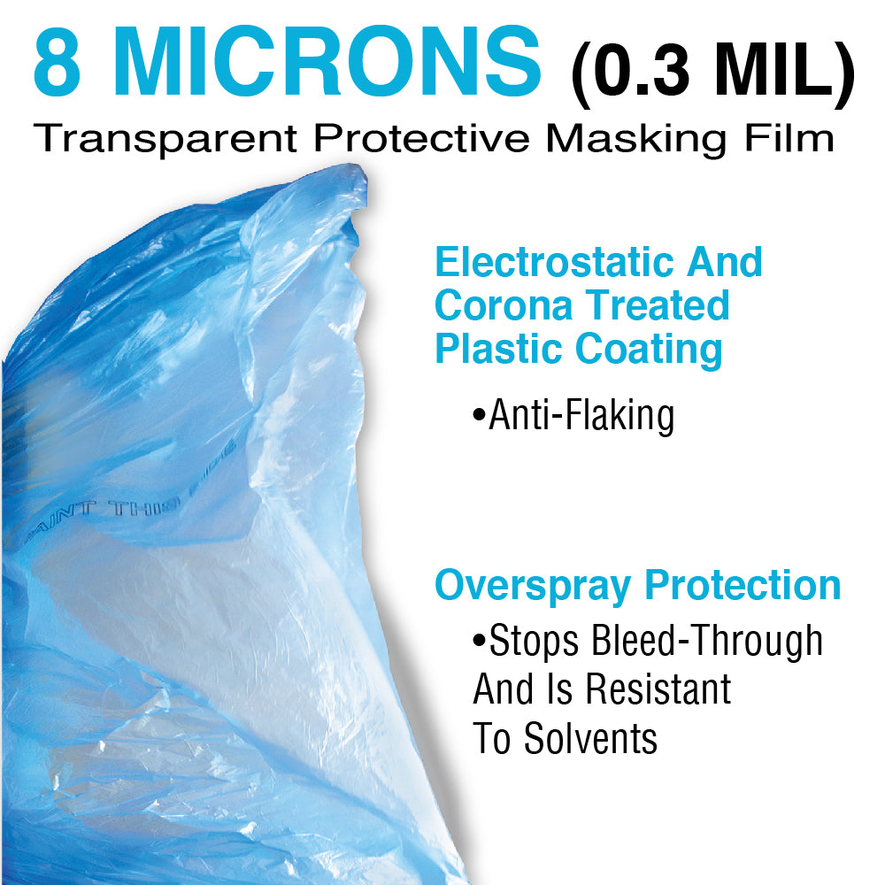 Maxifilm 20ft x 250 ft Roll Blue Premium Overspray Paintable Plastic Sheeting - 8 Micron, 0.3 Mil, Protective Corona Treated Masking Film Cover - Auto Car Painting, Bodyshop Repair, House Paint Cloth
