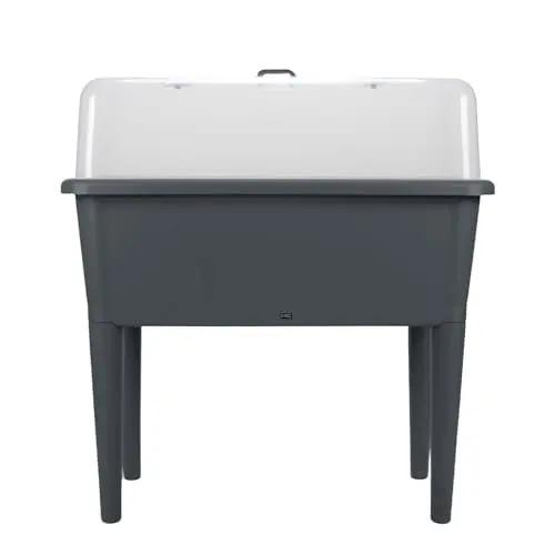 13.2 Gallon Self Watering Raised Garden Bed with or Without Transparent Ventilation Lid Greenhouse, Planter Box with Legs for Indoor/Outdoor Use, Ideal for Herbs & Vegetables (Grey, with Lid) LAUCO