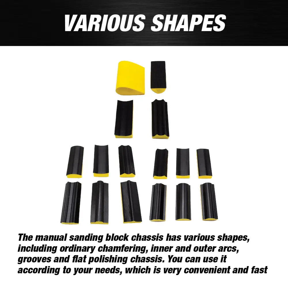 16pcs Hand Sanding Block Set - Hook and Loop Interchangeable Assorted Shapes - National Supply Company