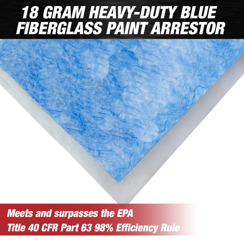 Premium Paint Spray Booth Exhaust Filter Roll - 24" x 100' - 18 Gram Heavy-Duty Blue Fiberglass Paint Arrestor - Captures Traps Overspray Paint Particles in Autobody Booths