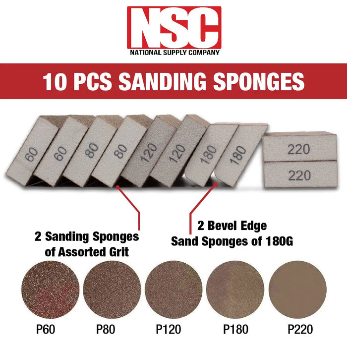 10 Pack Sanding Sponge Washable and Reusable in 60/80/100/120/180/220 Grit - National Supply Company