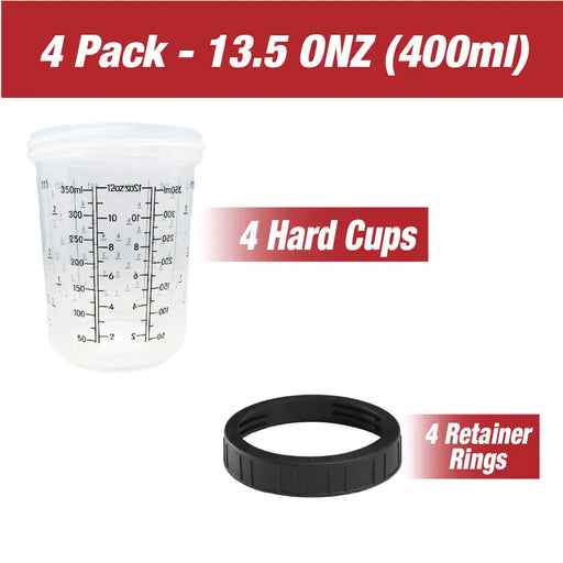 4 Pack Set of Medium Size 13.5 Ounce (400ml) Hard Cups and Retainer Rings - National Supply Company