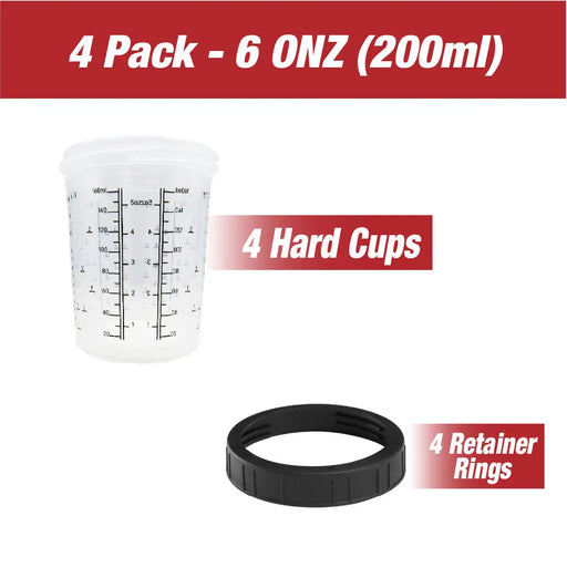 4 Pack Set of Mini Size 6 Ounce (200ml) Hard Cups and Retainer Rings - National Supply Company