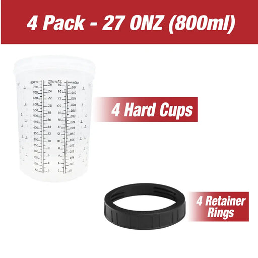 4 Pack Set of Standard Size 27 Ounce (800ml) Hard Cups and Retainer Rings - National Supply Company