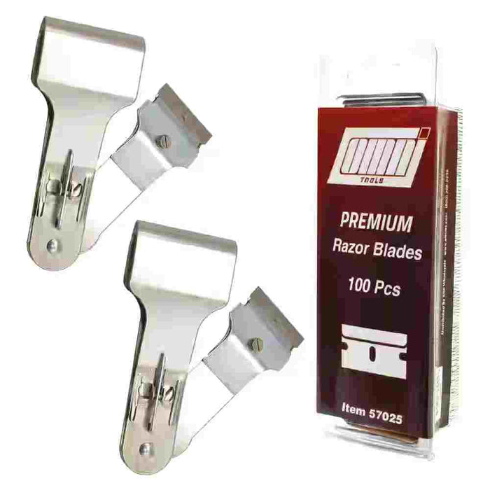 3-Way Position Adjustable Scraper Tool 8”, Sticker Adhesive Remover (2 UNITS), Included 1 box of 100 pcs Blades Refill