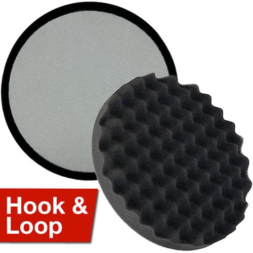 LAUCO Black Foam Waffle Buffing Pad – Single Sided - Final Buff Polish Wax - Hook & Loop – 8” inch (203.2 mm) 8998