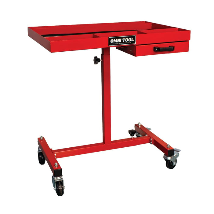 LAUCO Rolling Work Table with Drawer, Adjustable Mobile Tray Table for Shop, Garage, Mechanic Tool Cart with Wheels, 220 lb Capacity, Red [39102]