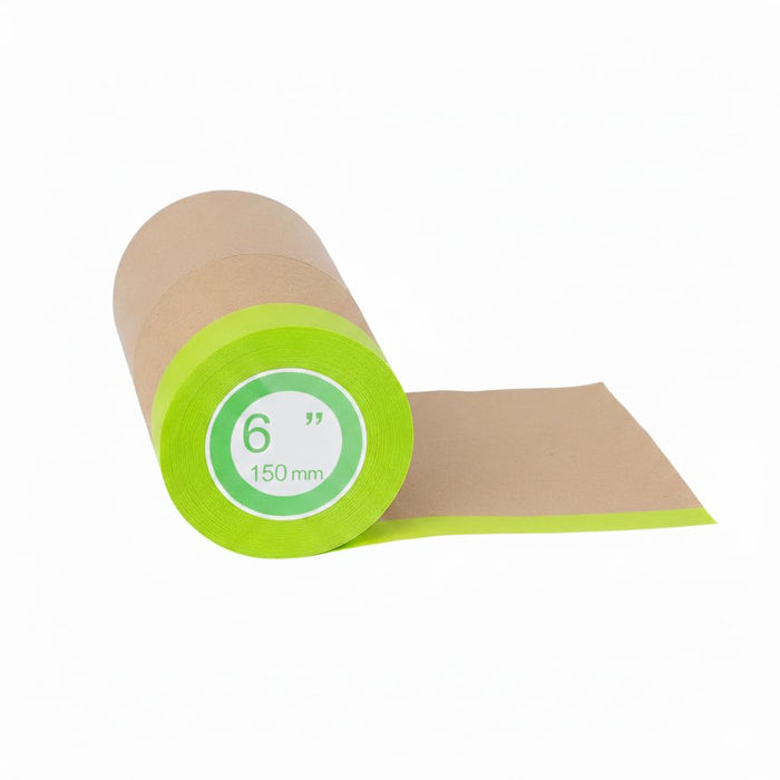 LAUCO Pre-Taped Brown Masking Paper 6" x 50' for Painting Tape and Drape Painters Paper, Paint Adhesive Protective Paper Roll for Car, and Furniture Protection, 1 Roll