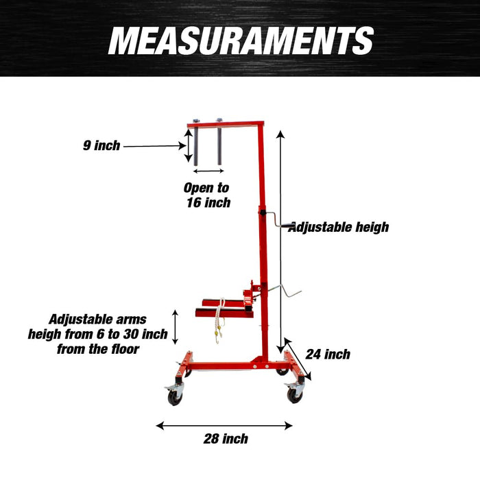 LAUCO Car Door Installer and Remover Jack Lift Hoist, Heavy Duty Car Door Jack, Floor Jack, Trolley Service Lift Floor Jack with 4 Steel Swivel Castors Hoist Jack Stand Dolly Red- [7756]