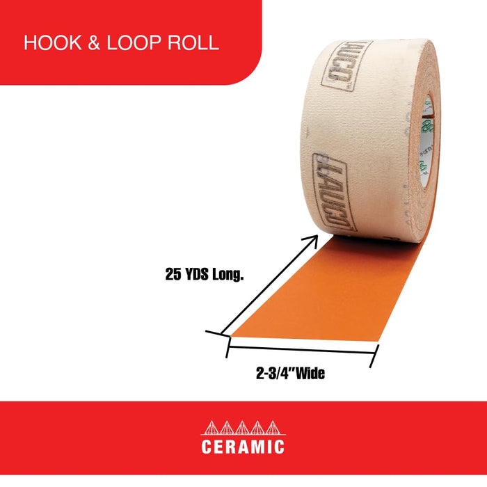 LAUCO Premium 220 Grit Ceramic Grain Hook & Loop Sanding Roll Each 2.75" x 25 Yard - Hook & Loop Continuous Longboard Sandpaper for Automotive and Woodworking