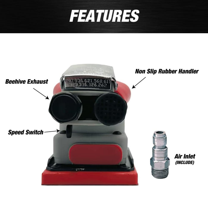 MAXX PROS 3 x 4 Square Orbital Sander Pneumatic/PSA/Vinyl sanding machine - 75 x 100mm Orbital Sander, Sanding/Grinding/Polishing Professional for Car Waxing, Auto Body Work, Woodworking, Car Polisher