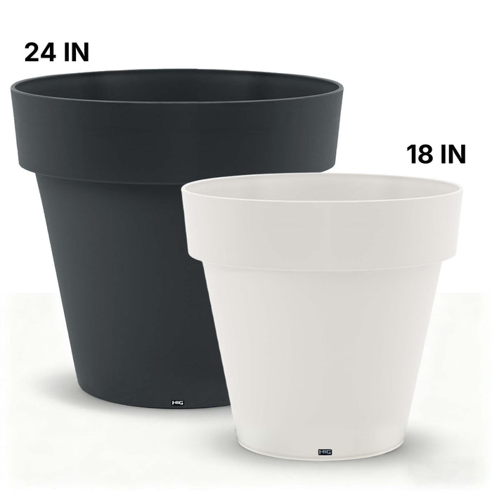 Classic Round Plastic Plant Pot with Wide Lip, Lightweight UV Resistant Flower Pot with Drainage Holes, Indoor & Outdoor Planter for Herbs, Vegetables & Flowers (2 Pack) (DARK GREY, 22 INCH) 36029