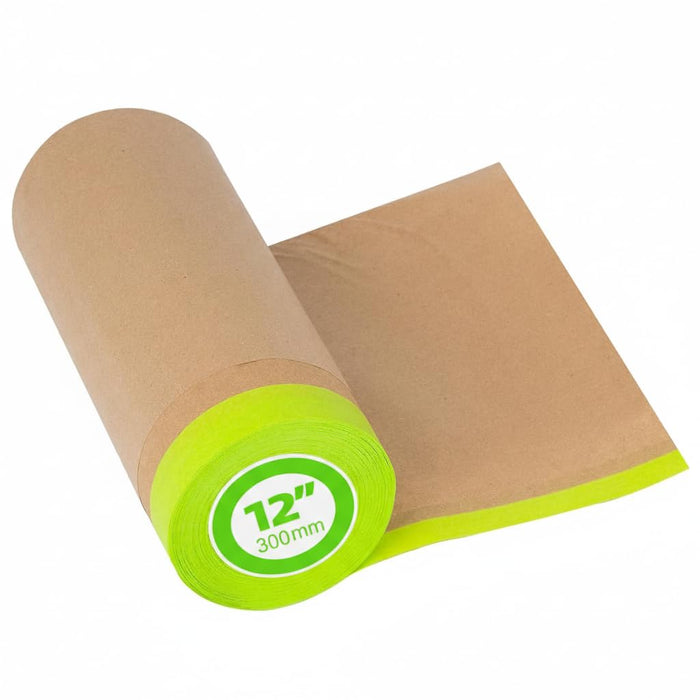 LAUCO Pre-Taped Brown Masking Paper 12" x 50' for Painting Tape and Drape Painters Paper, Paint Adhesive Protective Paper Roll for Car, and Furniture Protection, 1 Roll